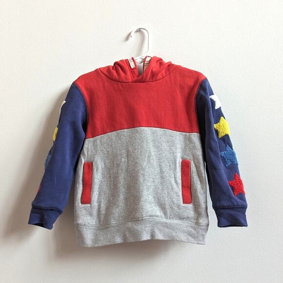 Mini Boden Hoodie Boys Sz 2-3Y Colorblock Gray Stars - Picture 2 of 5